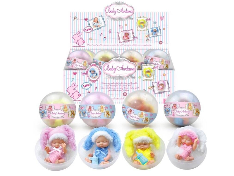 12CM RUBBER DOLL W/EP PVC BALL,PINK/WHITE/YELLOW/BLUE,24PCS/DISPLAY BOX - HP1130552