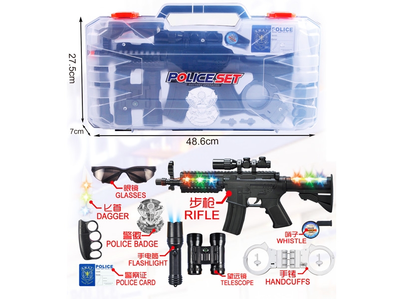 POLICE SET,GUN & FLASHLIGHT & DAGGER W/LIGHT & SOUND,INCLUDED BATTERY - HP1130902