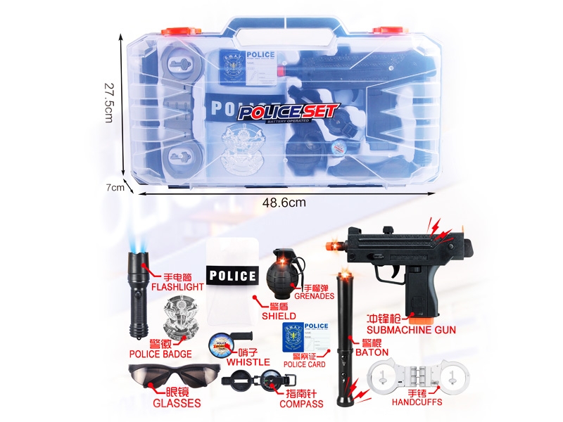POLICE SET,GUN & FLASHLIGHT & BATON & GRENADES W/LIGHT & SOUND,INCLUDED BATTERY - HP1130904