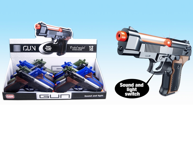 GUN W/LIGHT & SOUND,INCLUDED BATTERY，BLACK/BLUE/ARMY GREEN,12PCS/DISPLAY BOX - HP1130921