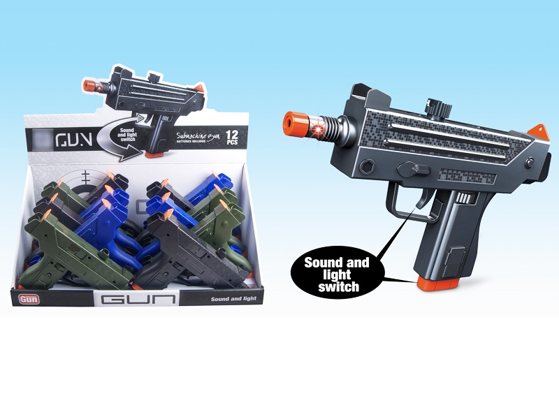 GUN W/LIGHT & SOUND,INCLUDED BATTERY，BLACK/BLUE/ARMY GREEN,12PCS/DISPLAY BOX - HP1130922