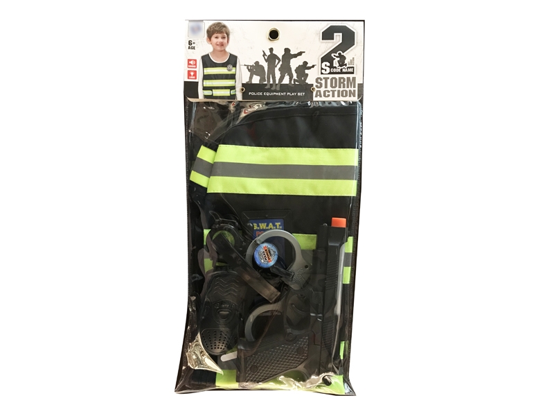 POLICE SET,BODY ARMOR,,GUN W/LIGHT & SOUND,INCLUDED BATTERY - HP1130936