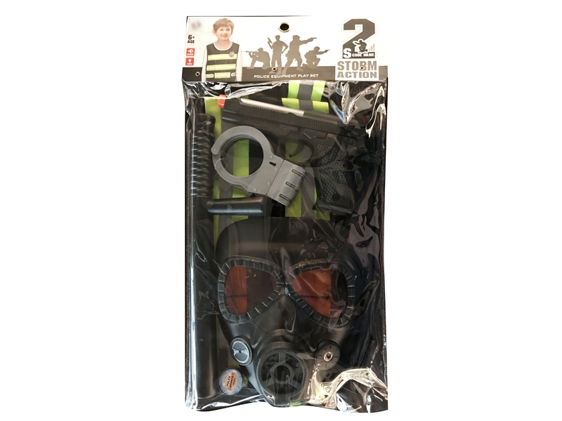 POLICE SET,BODY ARMOR,,GUN W/LIGHT & SOUND,INCLUDED BATTERY - HP1130937
