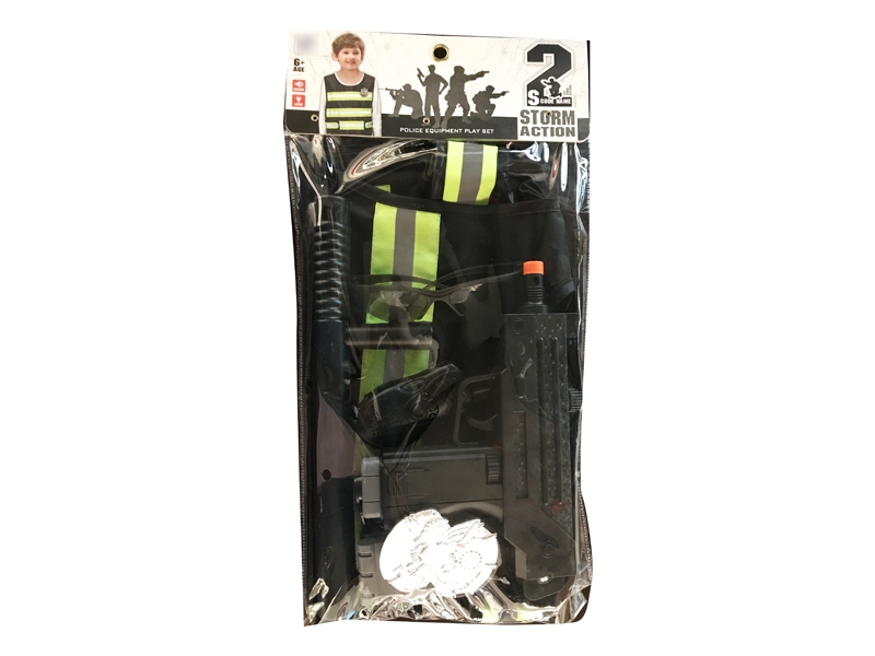 POLICE SET,BODY ARMOR,GUN W/LIGHT & SOUND,INCLUDED BATTERY - HP1130938