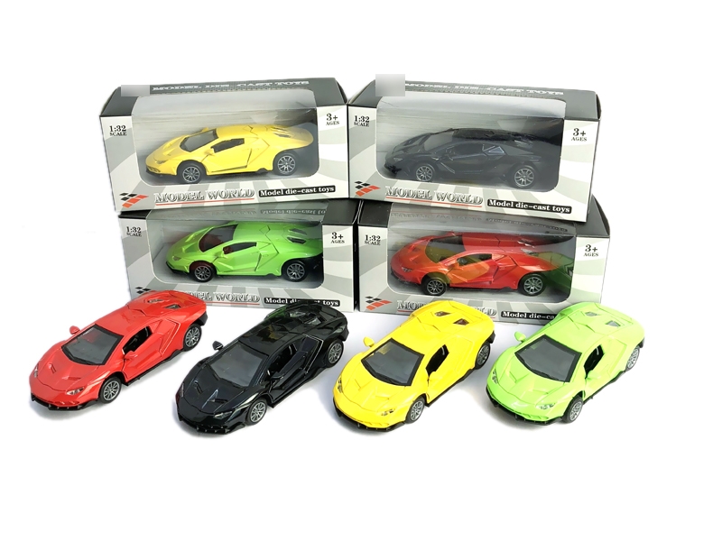 PULL BACK DIE CAST CAR RED/BLACK/YELLOW/GREEN  W/LIGHT & MUSIC - HP1132725