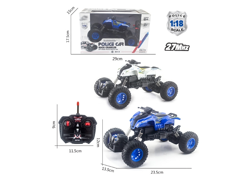 1:18四通灯光越野摩托攀爬警车（不包电）蓝白两色混装 - HP1133815