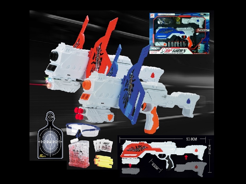 SOFT SHOOTING GUN W/WATER BULLET W/ACCESSORIES,RED/BLUE - HP1134734
