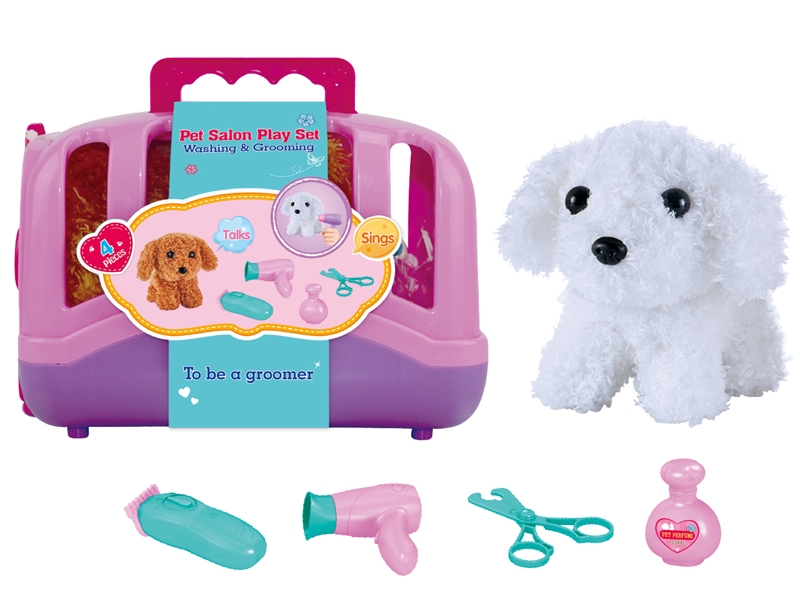 PET DOG BASKET W/PLUSH DOG & ACCESSORIES(WHITE DOG/BLOWN DOG) - HP1138820