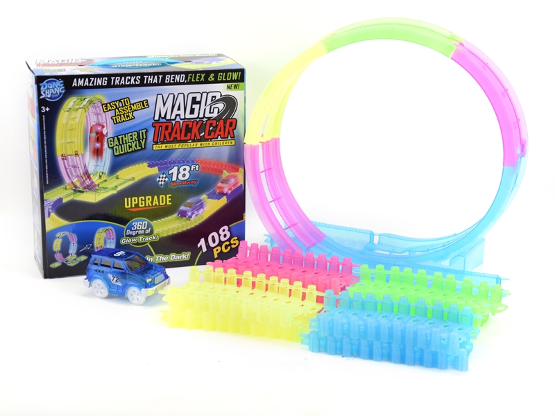B/O 360 DEGREES NOCTILUCENCE RAIL CAR W/LIGHT,108PCS,BLUE/RED - HP1139628