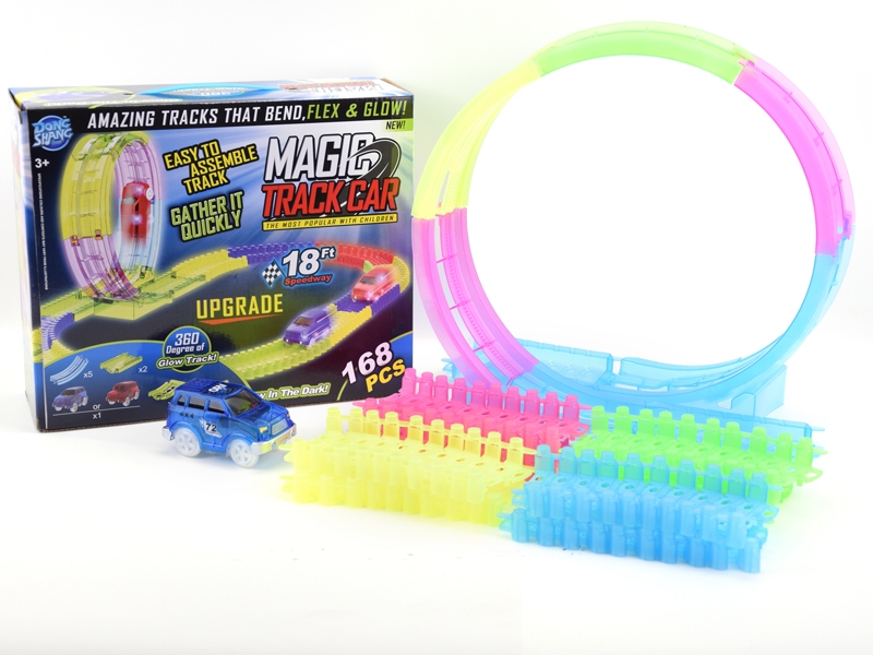 B/O 360 DEGREES NOCTILUCENCE RAIL CAR W/LIGHT,168PCS,BLUE/RED - HP1139630