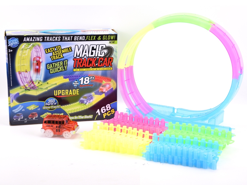 B/O 360 DEGREES NOCTILUCENCE RAIL CAR W/LIGHT,168PCS,YELLOW/RED - HP1139631
