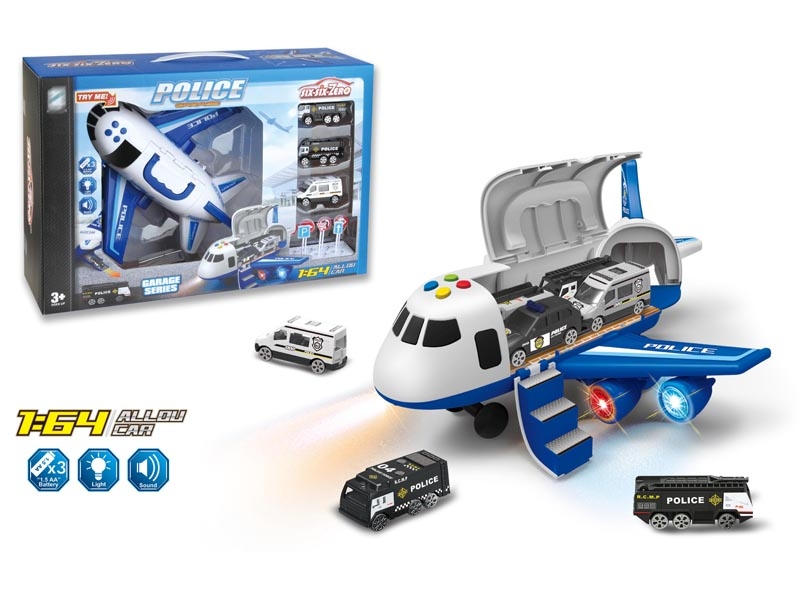 FRICTION STORAGE PLANE W/LIGHT & MUSIC & FREE WAY DIE CAST POLICE CAR 3PCS,NOT INCLUDED BATTERY - HP1139715