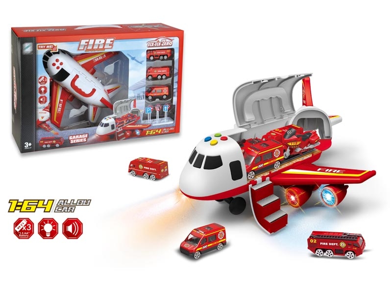 FRICTION STORAGE PLANE W/LIGHT & MUSIC & FREE WAY DIE CAST FIRE FIGHTING TRUCK 3PCS,NOT INCLUDED BATTERY - HP1139716