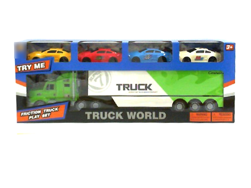 FRICTION TRUCK W/FREE WAY CAR 4PCS,ORANGE/GREEN/YELLOW - HP1139859