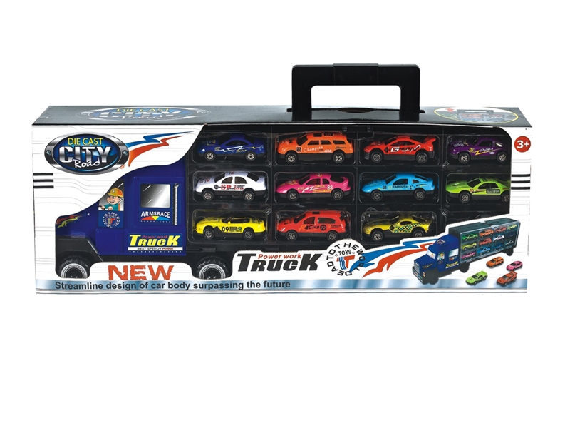 FRCITION TRUCK W/12 FREE WAY DIE CAST CAR - HP1139963