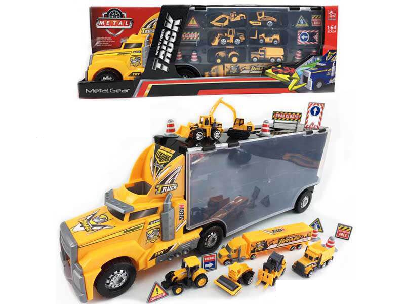 FREE WAY TRUCK W/FREE WAY DIE CAST CONSTRUCTION CAR & LIGHT & MUSIC - HP1139978