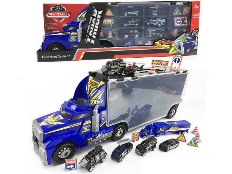 FREE WAY TRUCK W/FREE WAY DIE CAST POLICE CAR & LIGHT & MUSIC - HP1139980