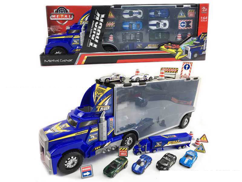 FREE WAY TRUCK W/FREE WAY DIE CAST POLICE CAR & LIGHT & MUSIC - HP1139992