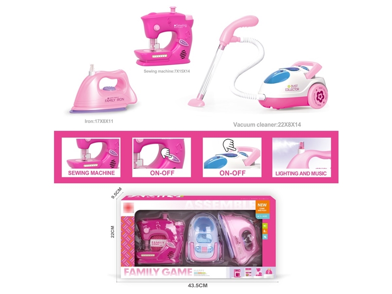 B/O SEWING MACHINE & CLEANER & IRON W/LIGHT & MUSIC & WATER SPRAY & SHAKE - HP1140515