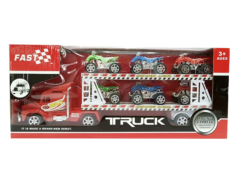 FRICTION TRUCK W/FREE WAY MOTORCYCLE 6PCS,RED/BLUE/GREEN - HP1140930