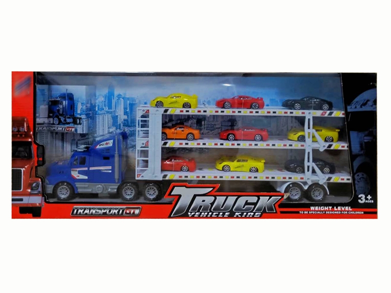 FRCITION TRUCK W/9 FREE WAY CARS,RED/YELLOW/BLUE - HP1142257