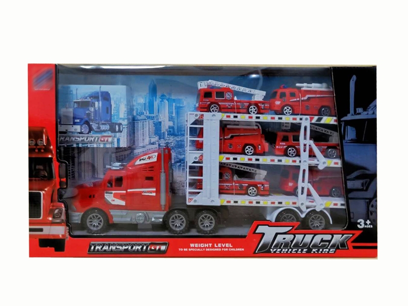 FRCITION TRUCK W/6 FREE WAY CARS,RED/YELLOW/BLUE - HP1142288