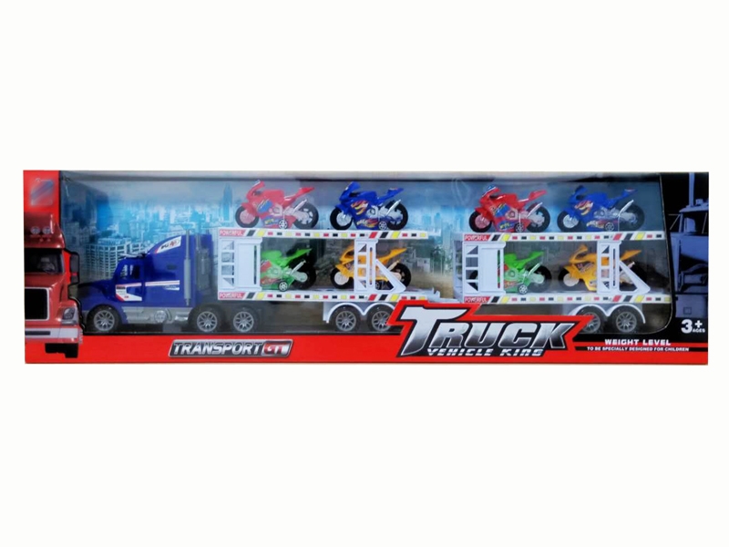FRCITION TRUCK W/8 FREE WAY CARS,RED/YELLOW/BLUE - HP1142291