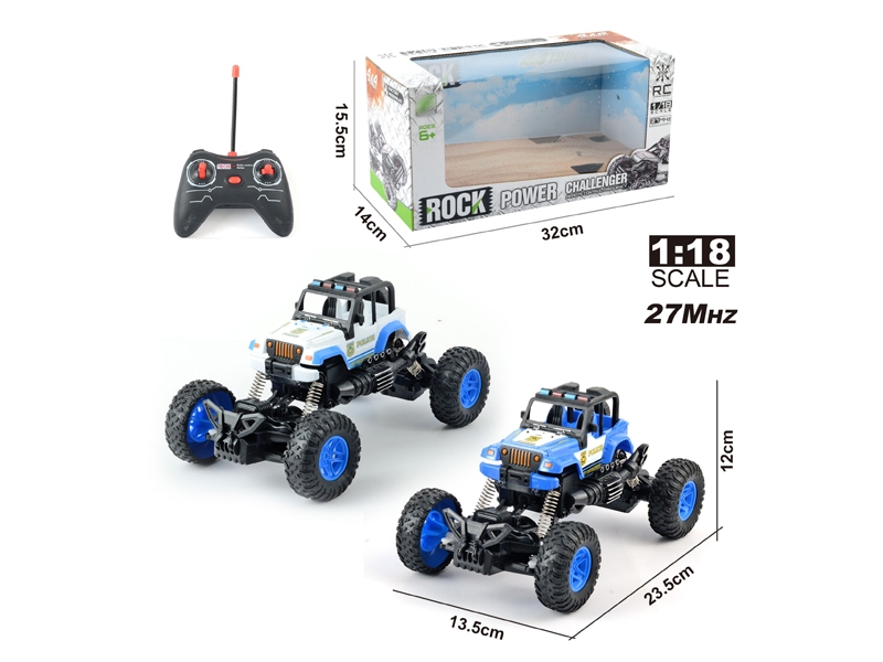 1:18四通遥控灯光越野敞篷吉普攀爬警车，蓝白2色混装 - HP1142800