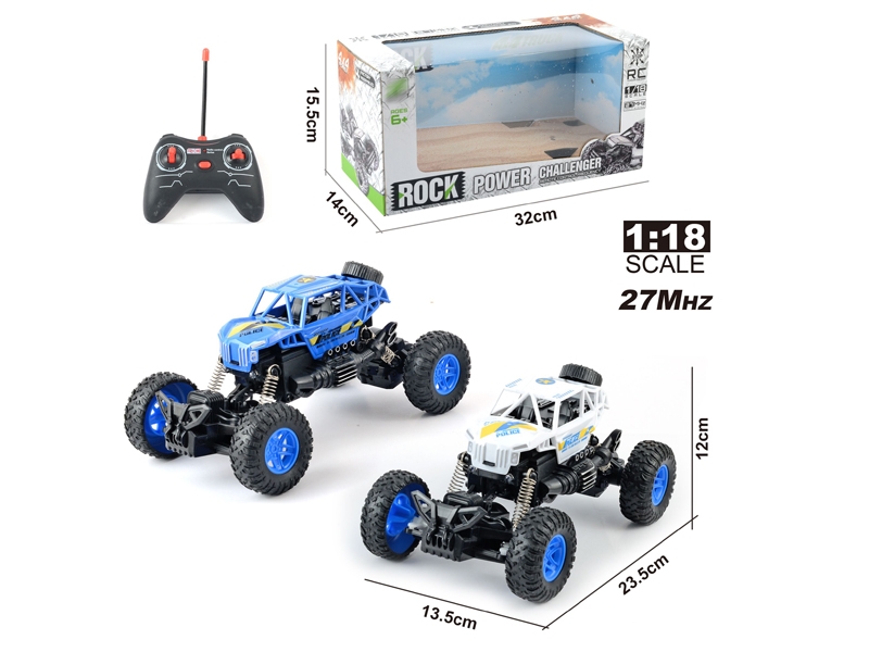 1:18四通遥控灯光越野骨架攀爬警车，蓝白2色混装 - HP1142804