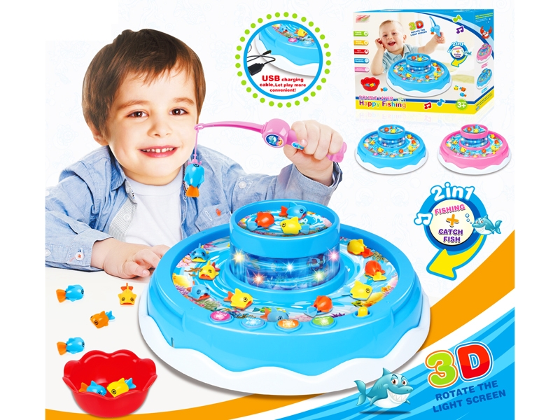 B/O FISHING GAME W/LIGHT & MUSIC & USB，PINK/BLUE - HP1142991