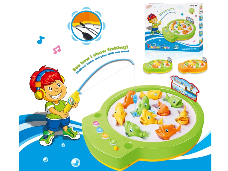 B/O FISHING GAME W/LIGHT & MUSIC & USB，GREEN/ORANGE - HP1142992