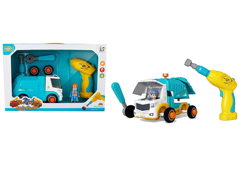 DIY PULL BACK SANITATION TRUCK W/B/O SCREWDRIVERB & MUSIC,NOT INCLUDE BATTERY - HP1143046
