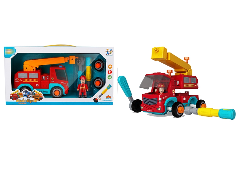 DIY PULL BACK FIRE FIGHTING TRUCK W/MUSIC,NOT INCLUDE BATTERY - HP1143052