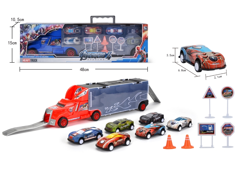 FREE WAY TRUCK W/6PCS FREE WAY CAR & ACCESSORIES,RED/BLUE - HP1145674