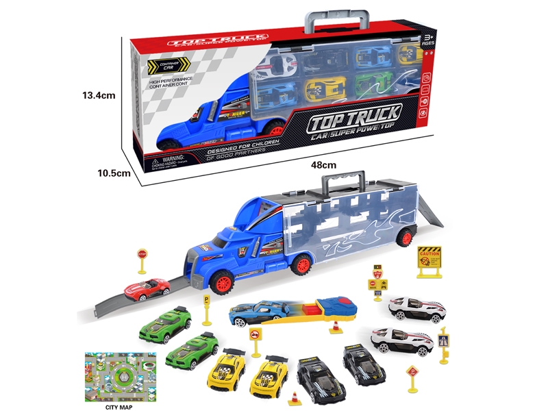 FREE WAY TRUCK W/10PCS FREE WAY DIE CAST CAR & ACCESSORIES,RED/YELLOW/BLUE - HP1145694