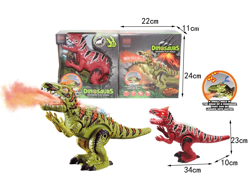 B/O DINOSAUR W/SPRAY & WALKING & TAIL SWING & LIGHT & SOUND,GREEN/RED - HP1146389