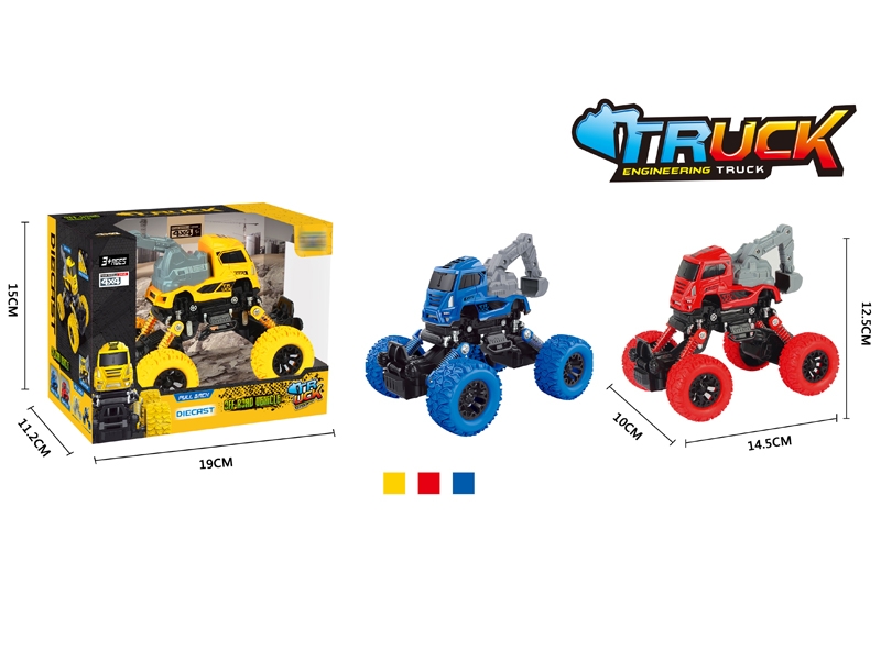 PULL BACK DIE CAST CONSTRUCTION CAR ,RED/BLUE/YELLOW - HP1146759