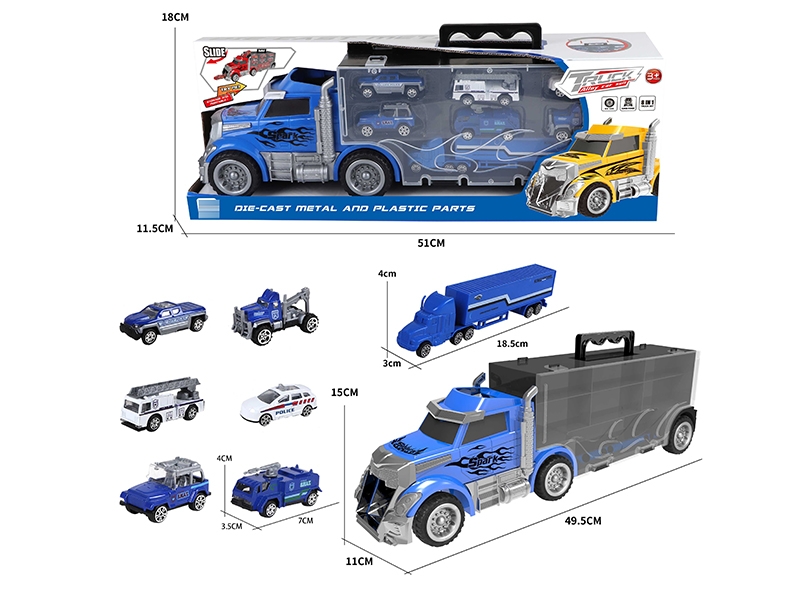 LARGE STORAGE CAR +6 ALLOY POLICE CAR + SMALL CONTAINER CAR - HP1148230