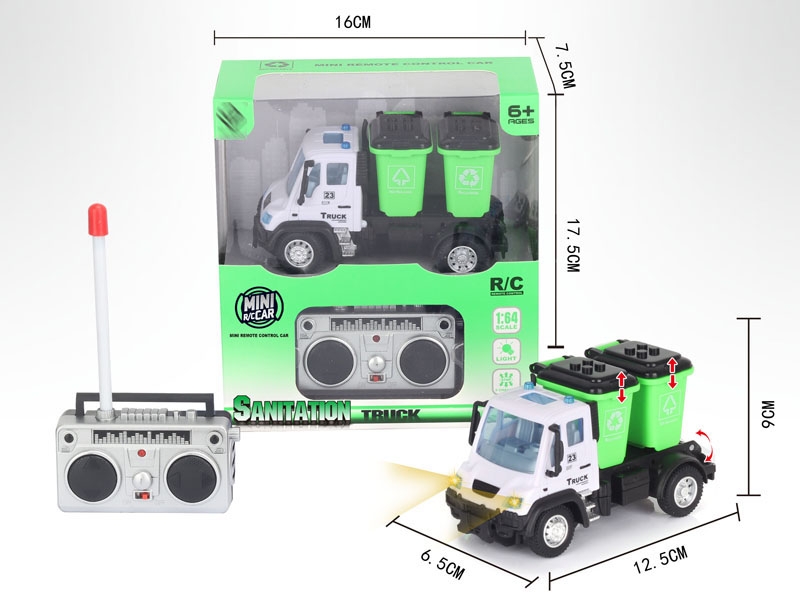 1：64四通遥控垃圾桶环卫车（德式）,绿色 - HP1148602