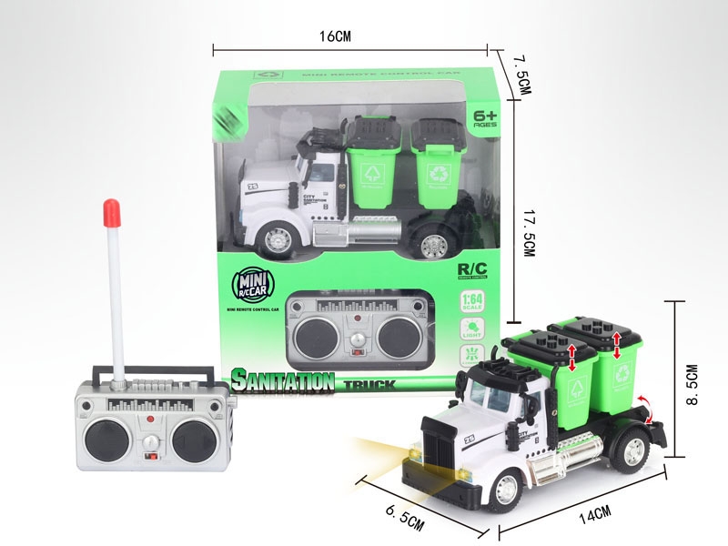 1：64四通遥控垃圾桶环卫车（美式）,绿色 - HP1148603