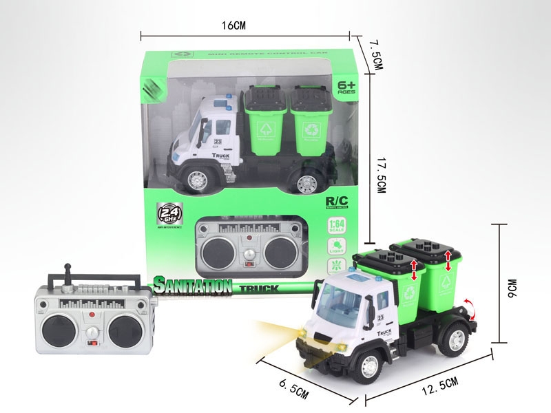 1：64四通2.4G遥控垃圾桶环卫车（德式）,绿色 - HP1148650