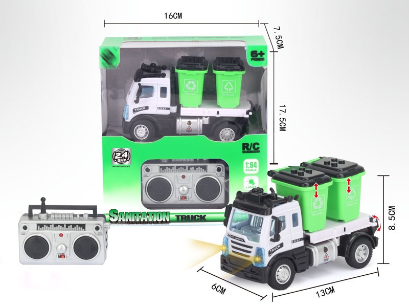 1：64四通2.4G遥控垃圾桶环卫车（欧式）,绿色 - HP1148652