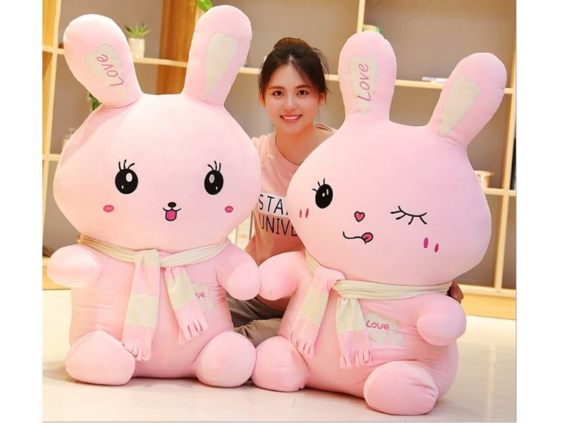 55CM PINK SCARF RABBIT 550G (LIP LICKING STYLE, ROUND EYE STYLE, KISS STYLE) - HP1149955