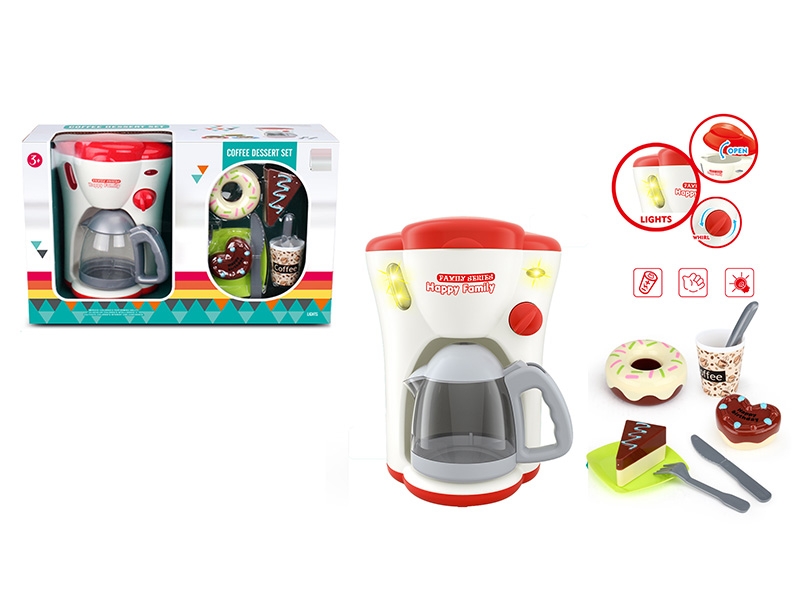 COFFEE MACHINE DESSERT SET W/LIGHT, CAN ADD WATER,2*AA NOT INCLUDED - HP1150206