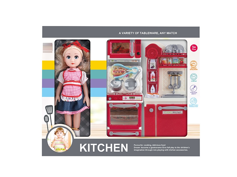 KITCHEN SET W/LIGHT & MUSIC & DOLL,2*AAA NOT INCLUDED - HP1150243