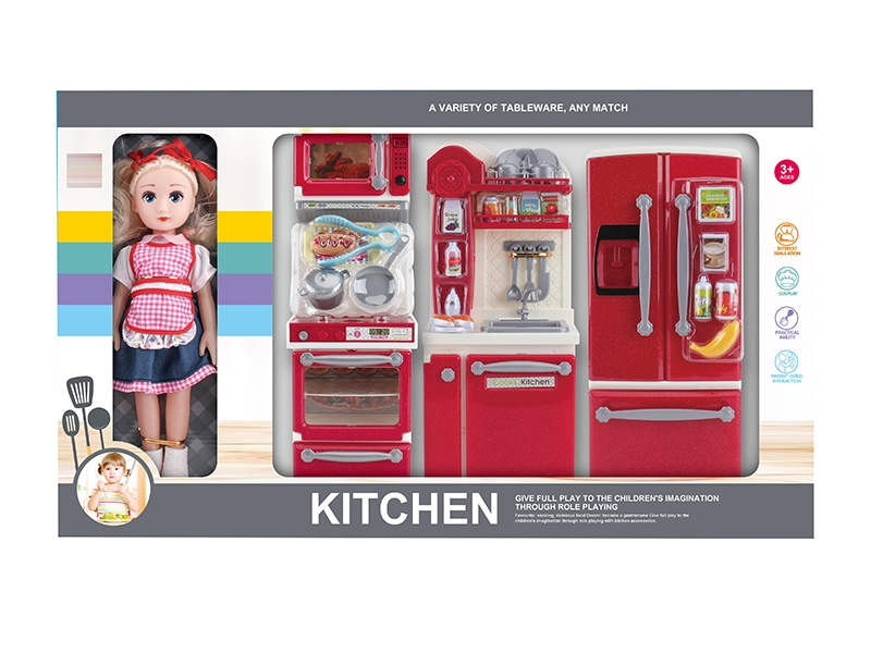 KITCHEN SET W/LIGHT & MUSIC & DOLL,2*AAA NOT INCLUDED - HP1150244