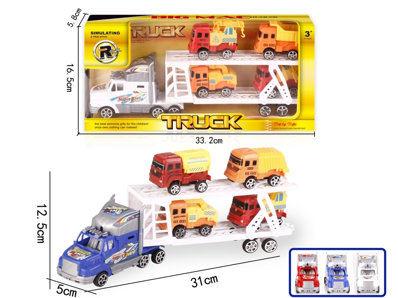 FRICTION TRUCK W/FREE WAY CONSTRUCTION CAR 4PCS,RED/BLUE/WHITE - HP1152148