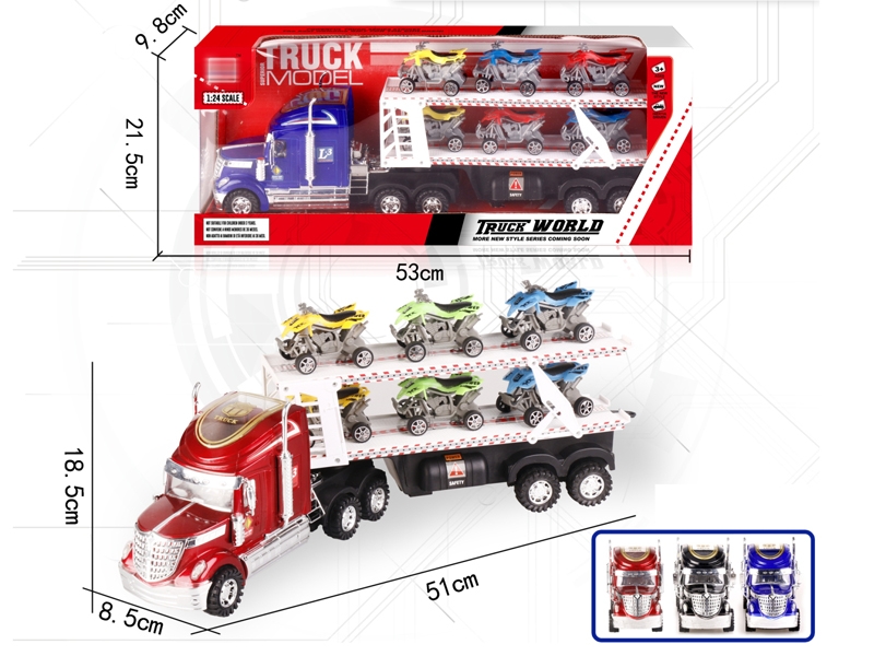 FRICTION TRUCK W/FREE WAY CAR 6PCS,RED/BLUE/BLACK - HP1152160