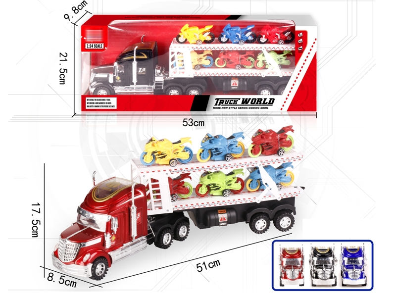 FRICTION TRUCK W/FREE WAY CAR 6PCS,RED/BLUE/BLACK - HP1152161
