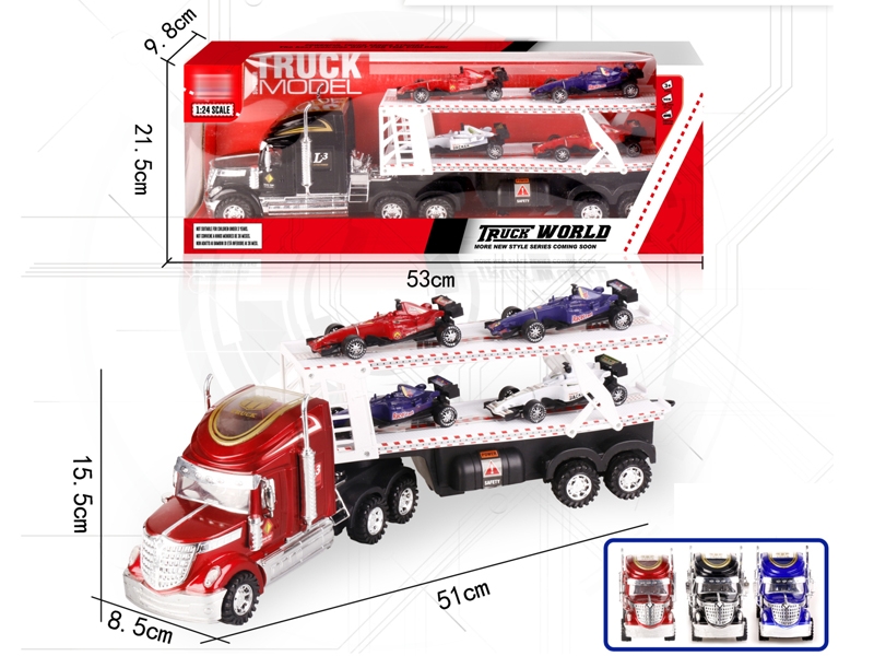 FRICTION TRUCK W/FREE WAY CAR 4PCS,RED/BLUE/BLACK - HP1152162